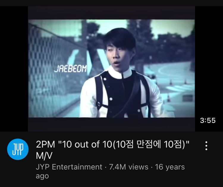 screenshot of jay park in jyp's yt channel for 2pm 10 points out of 10 mv