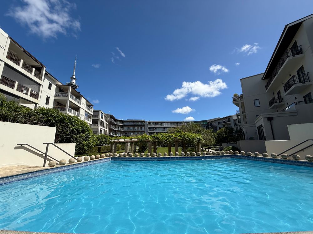 View from the pool in the Parc, next to downtown Auckland.