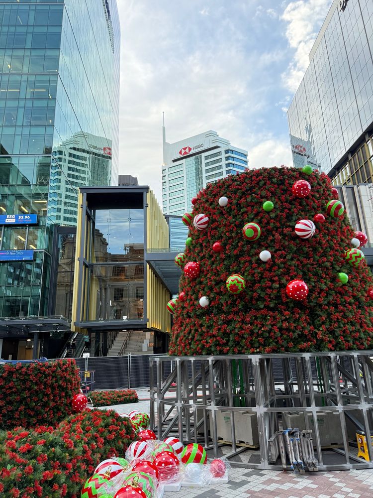Christmas tree is partially assembled. It has bling. 