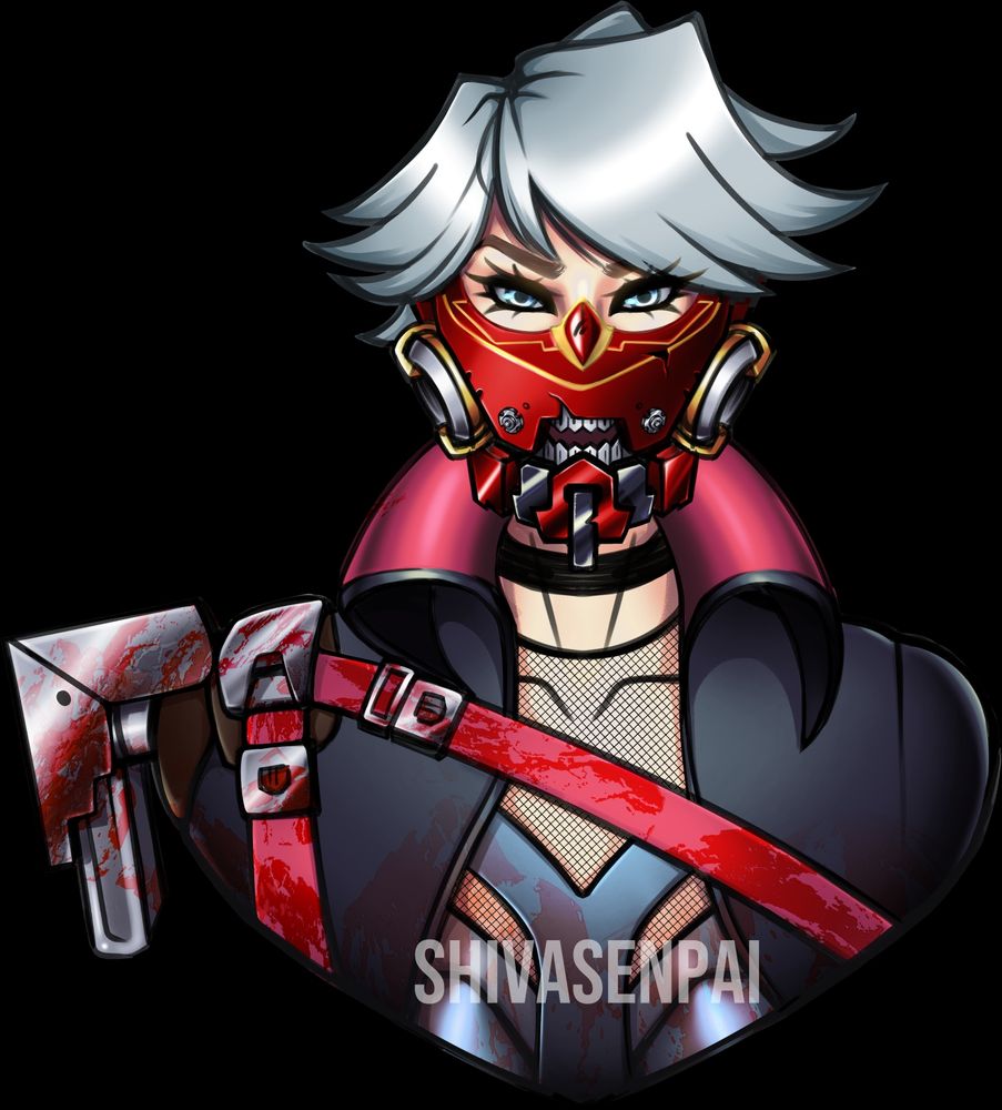 Bust of Skull Merchant in her Encroaching Darkness skin. Digital artwork by me, ShivaSenpai.