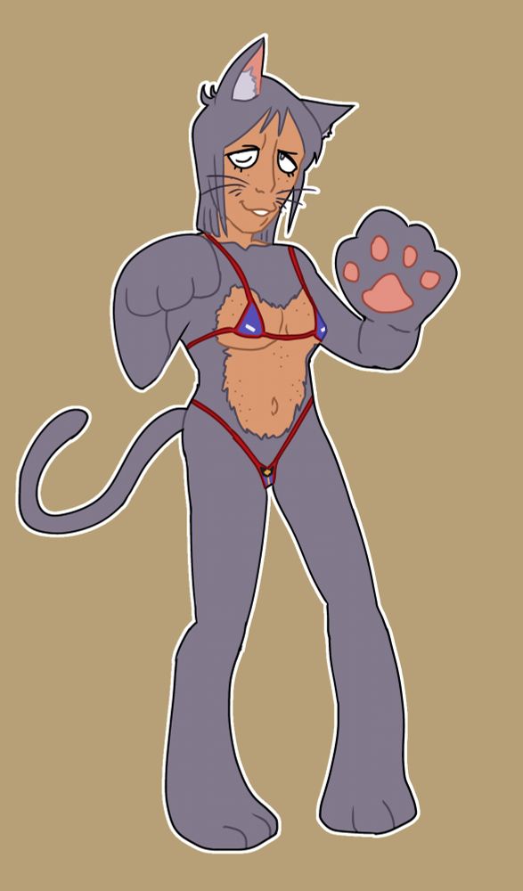 kai as a very furry catboy with a small bikini on