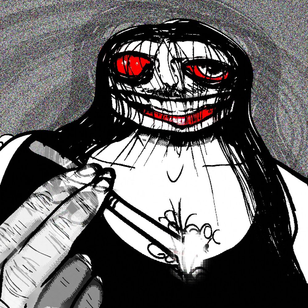 Aodh (me) holding out a cigarette/doobie in an offering gesture with crimson bloodshot eyes and an uncomfortable smile.
