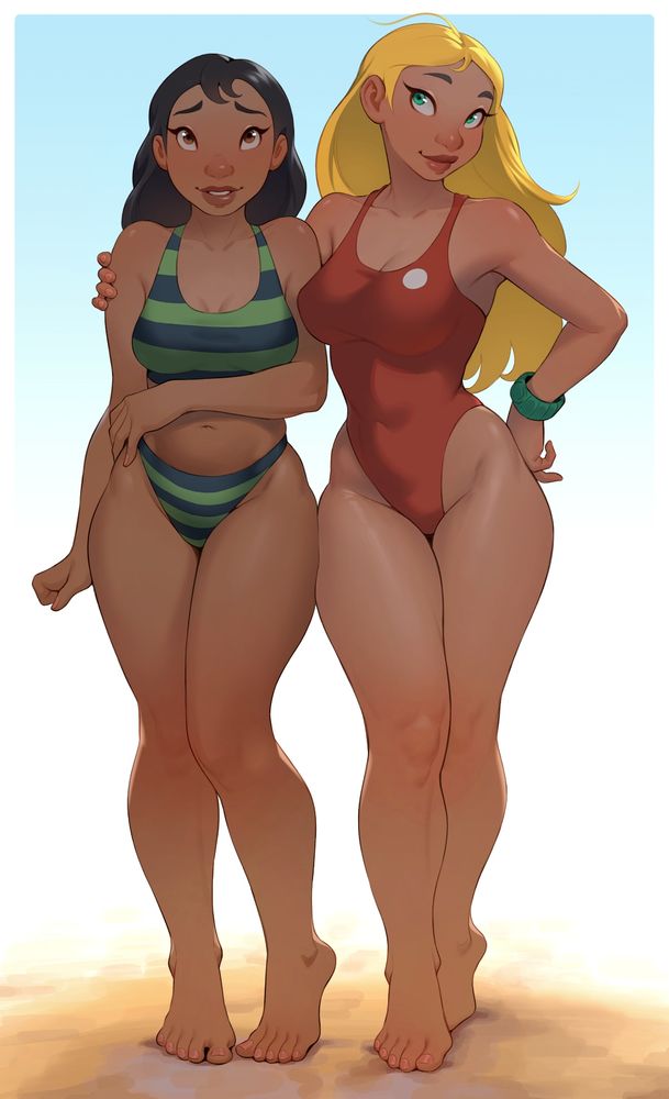 Nani and her lifeguard friend (from Lilo and Stitch)