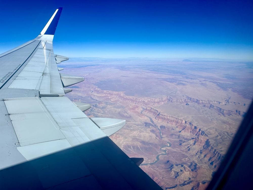The Grand Canyon viewed from airplane window. 