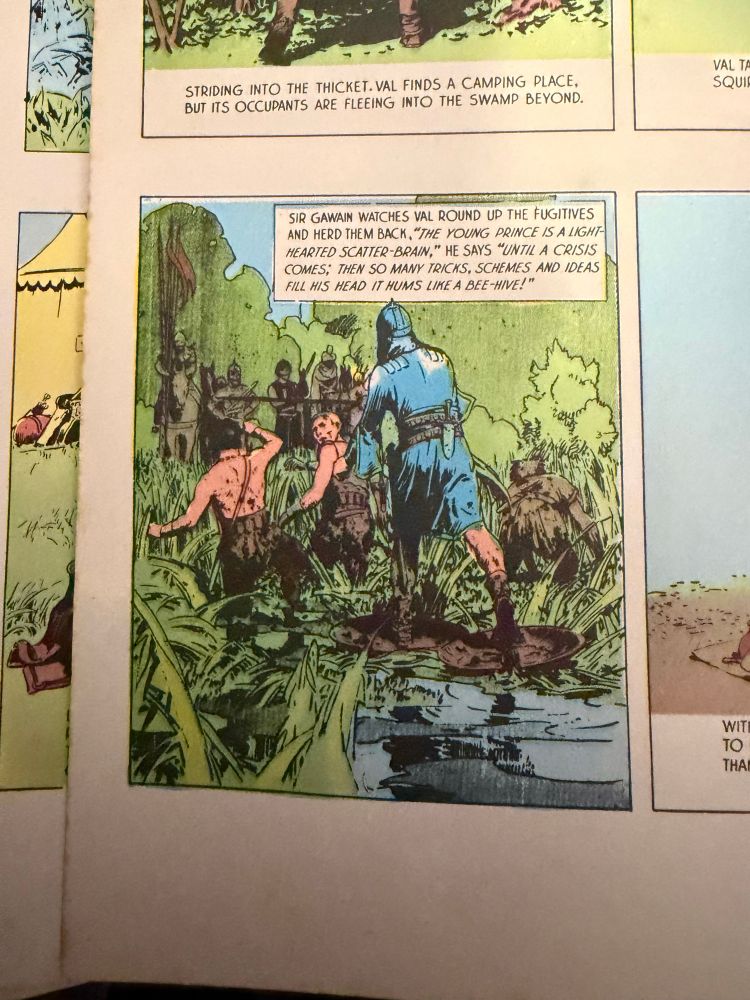 SIR GAWAIN WATCHES VAL ROUND UP THE FUGITIVES AND HERD THEM BACK, "THE YOUNG PRINCE IS A LIGHI-HEARTED SCATTER-BRAIN," HE SAYS "UNTIL A CRISIS COMES; THEN SO MANY TRICKS, SCHEMES AND IDEAS FILL HIS HEAD IT HUMS LIKE A BEE-HIVE!"