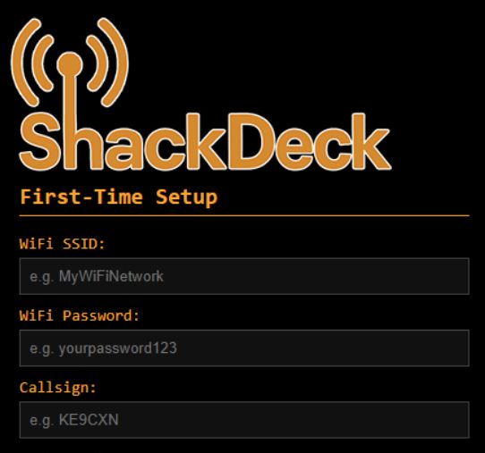 ShackDeck (and unreleased product) screen shot of the first time setup. 