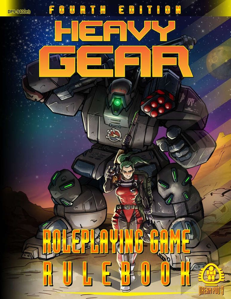 Heavy Gear 4th Edition, the latest update of the 90s mecha tabletop game by Canadian developer Dream Pod 9.  Inspired by Armored Trooper VOTOMS, it deals with wars, conflicts, and adventures on the distant planet of Terra Nova with the use of advanced 4 meter class mecha called Gears.