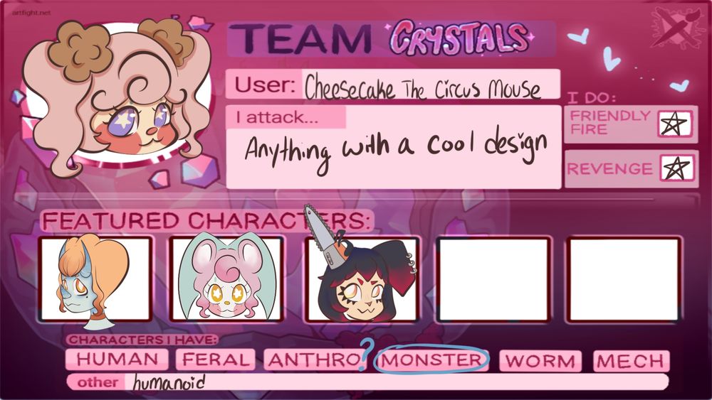 Team crystals art fight card