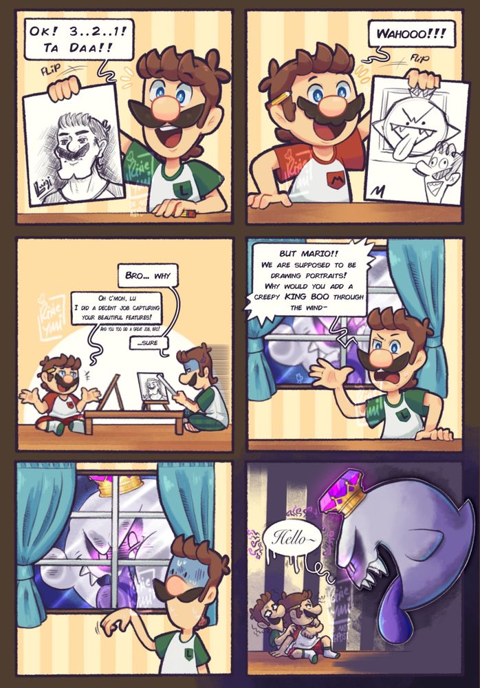 A brothers game night where they “try” to draw a portrait of each other but turns out there’s an uninvited guest outside waiting… menacingly 👁️👁️ 