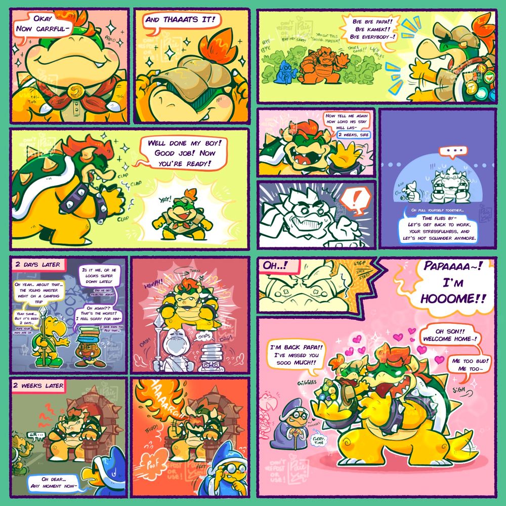 A Papa can’t be separated from his baby for too long 😔🙌 
this rule must not be broken!!! 
( even if the kid need the trip to learn important skills 😀) 
BUT WHO CARES!! The castle was quite! And boring… and lonely- 
