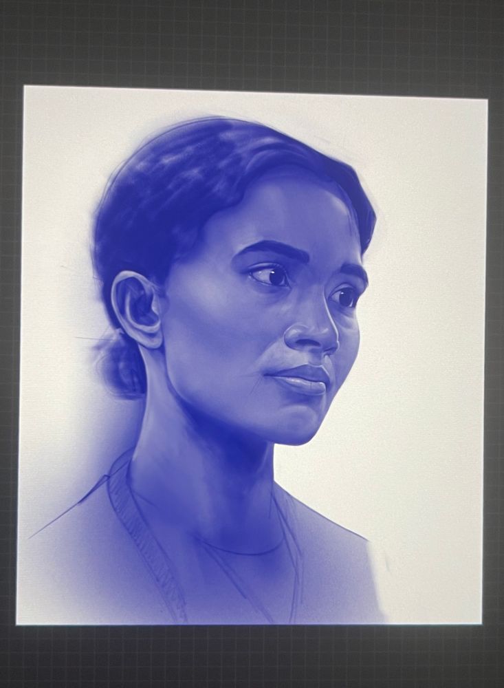portrait drawing work in progress of dr mohan from the tv series The Pitt