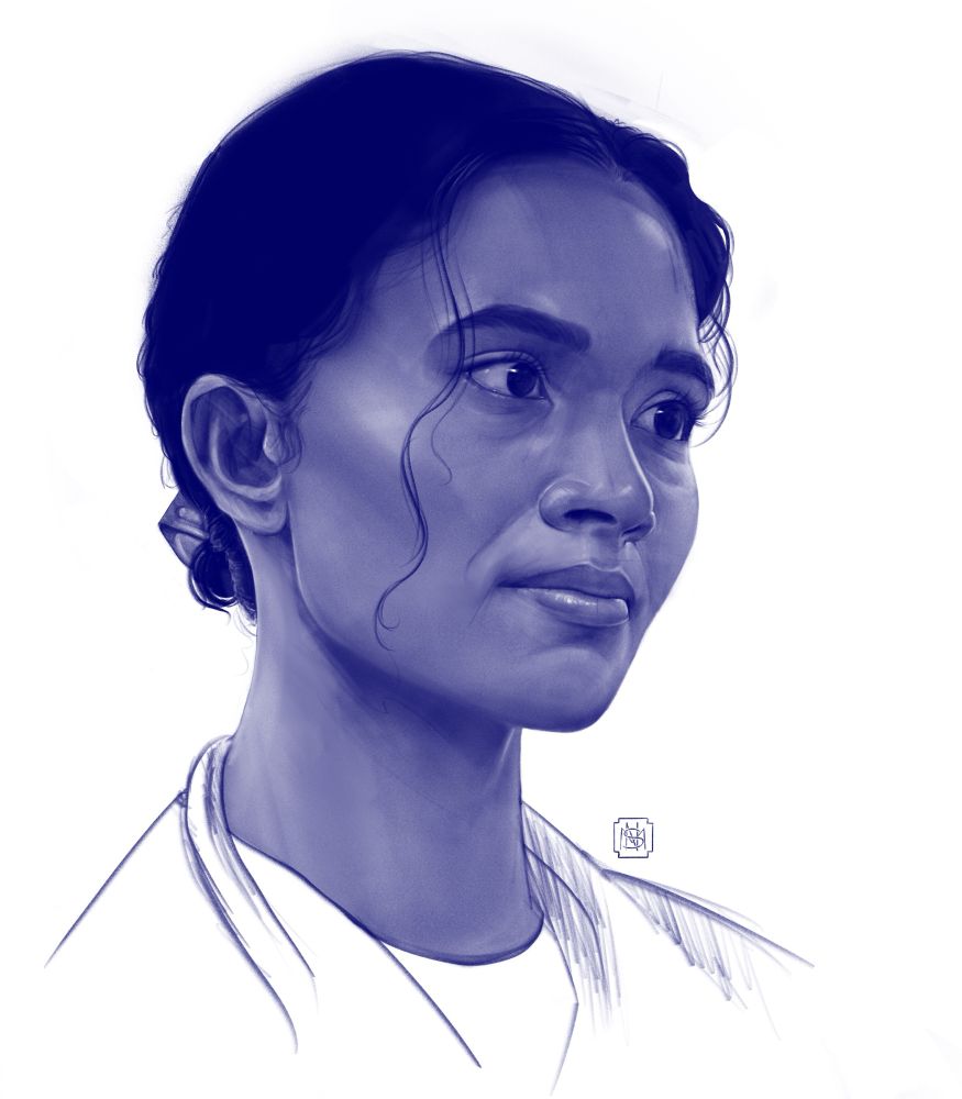 Digital portrait drawing of dr mohan from the tv series The Pitt