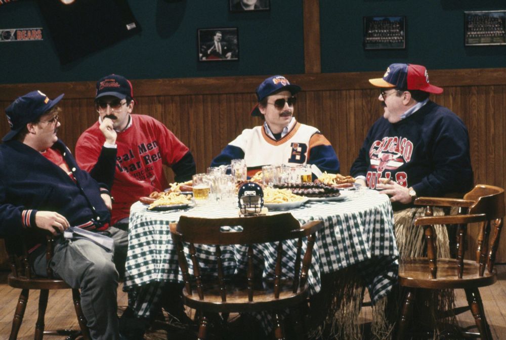screenshot of Bill Swerski's Superfans, a skit from Saturday Night Live