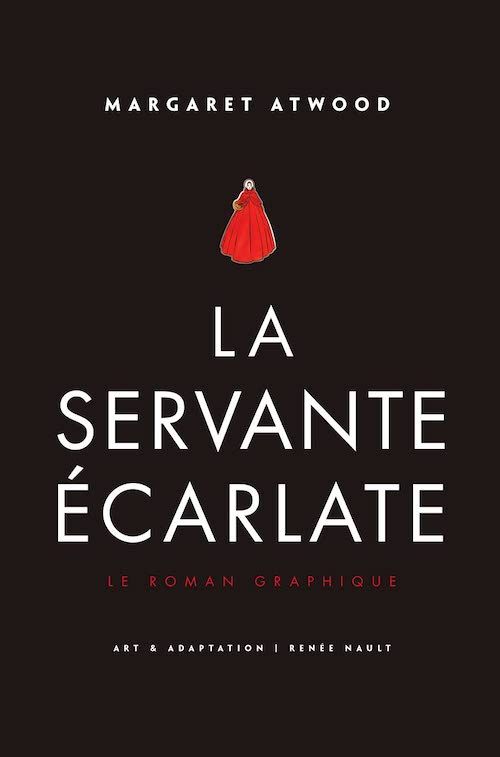 Couverture noire, en petit une servante à large robe rouge