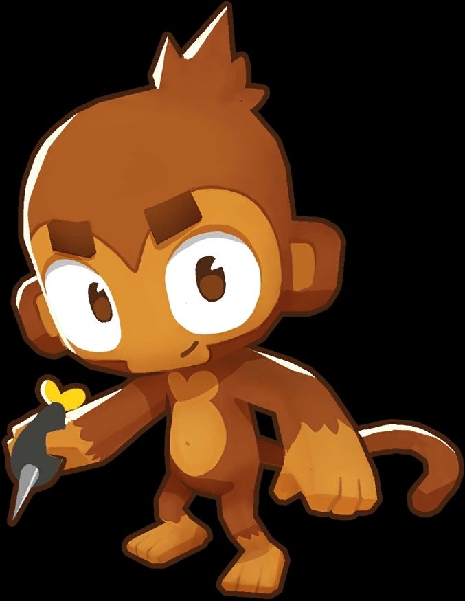 A picture of a dart monkey without upgrades, as seen in Bloons Tower Defense 6