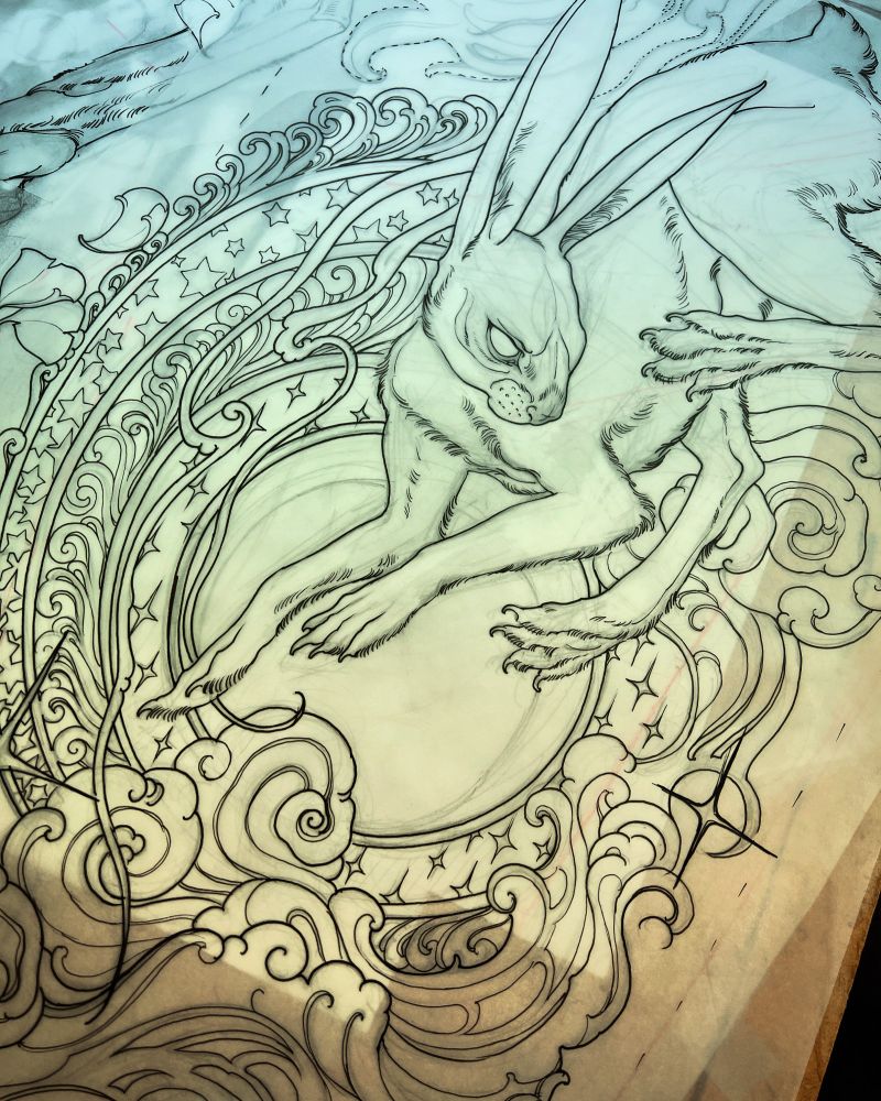 The rabbit and the moon. Okami backpiece. Wip