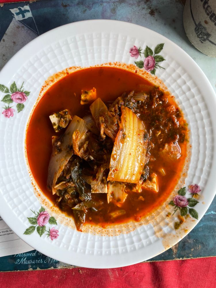 A bowl of kimchi soup 