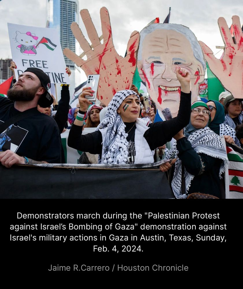 Demonstrators march on protest over the Bombing of Gaza in front of the governor’s mansion in Austin TX.02042024