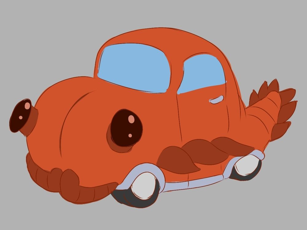 a doodle of an anomalocaris, the prehistoric shrimp, shaped as a car 