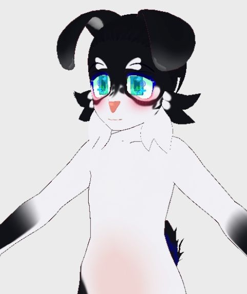 wip 3d model of cube in vroid. hes lacking zir hair,spots and glasses. ears look a little funny bc theyre modified bunny ears but thats what i cld do shrugs