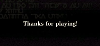 'Congratulatory' frame after the final ending of Nier Replicant. "Thanks for playing!"