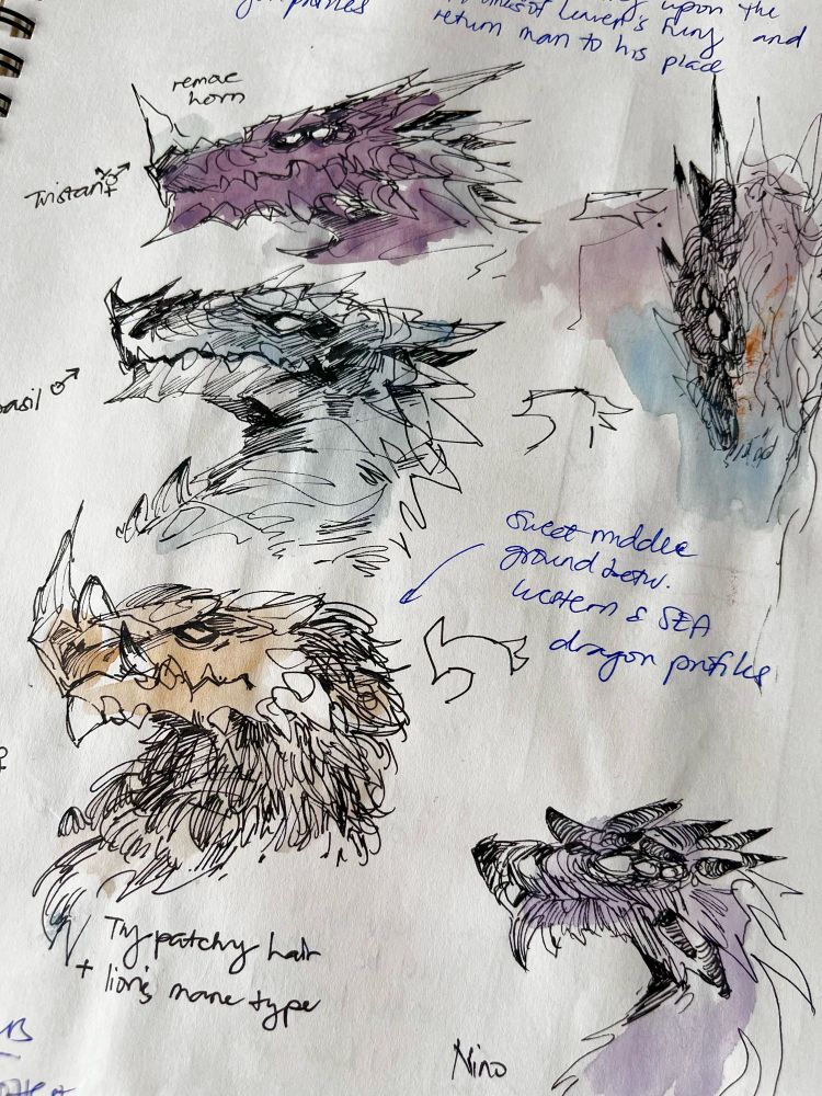Dragon side profile watercolor sketches 