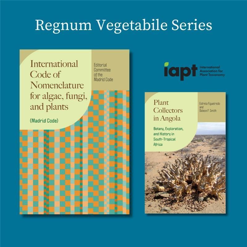 Text: Regnum Vegetabile Series.
Image: book covers of International Code of Nomenclature for algae, fungi, and plants (Madrid Code), and Plant Collectors in Angola.