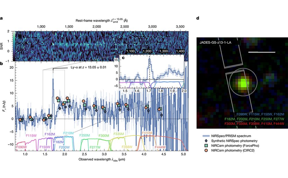 This is figure 1, which shows NIRCam and NIRSpec/PRISM observations of JADES-GS-z13-1-LA. 