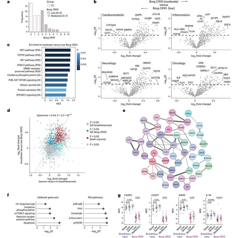 This is figure 6, which shows the shared signatures of plasma proteome dysregulation associated with respiratory symptoms in healthy convalescent individuals and individuals with long COVID. 
