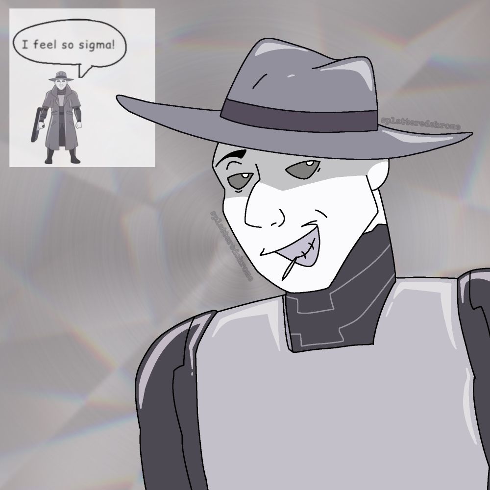 special agent mace from infinity train grinning with a toothpick hanging out of his mouth!