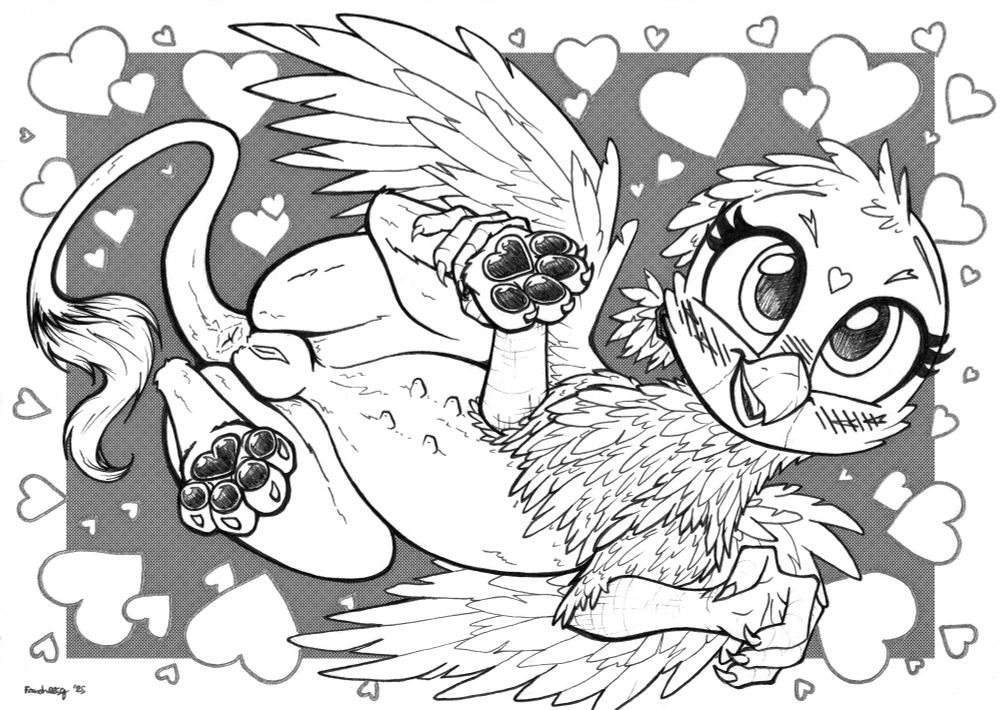 Ink art of Gabby from mlp presenting her belly and privates
