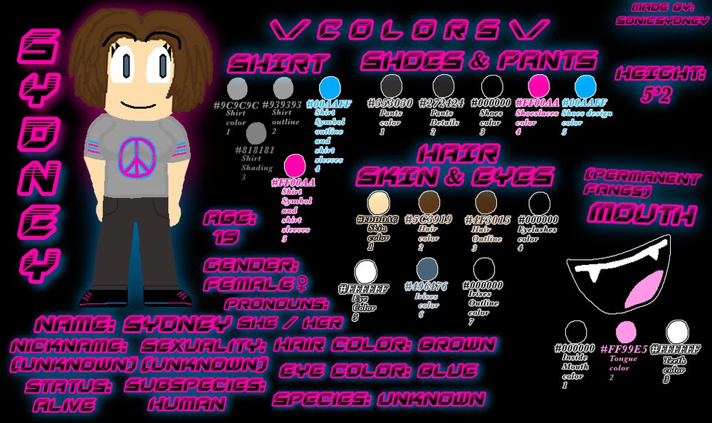 Ref sheet of my self insert.