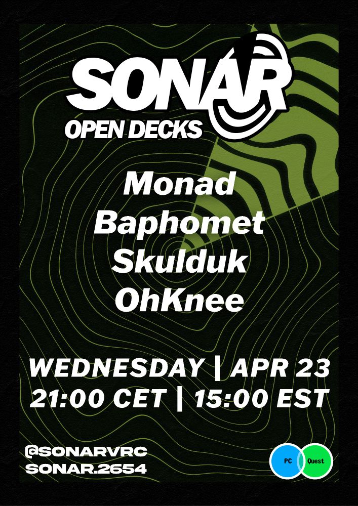 Sonar club poster featuring Monad, Baphomet, Skulduk and OhKnee

Show starts Wednesday april 23rd 21:00 CET