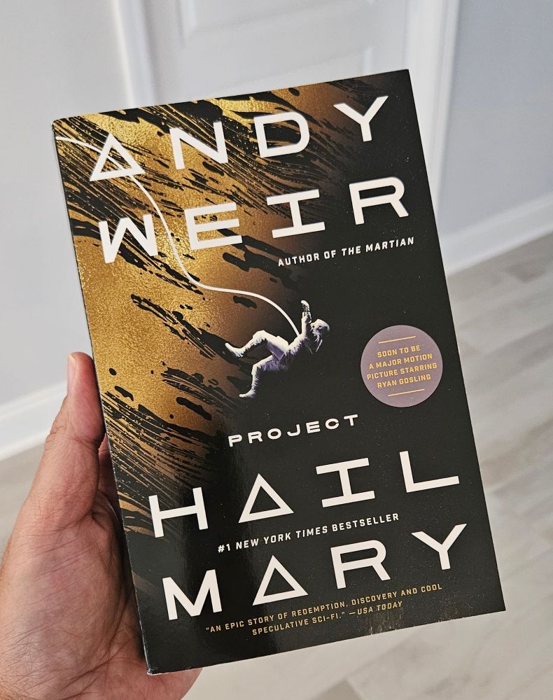 Paperback book of Project Hail Mary by author Andy Weir