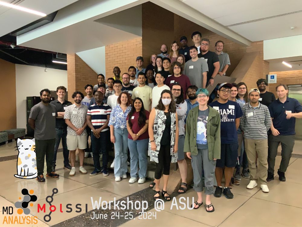 group photo from the MDAnalysis/MolSSI Workshop at ASU, June 24-25, 2024
