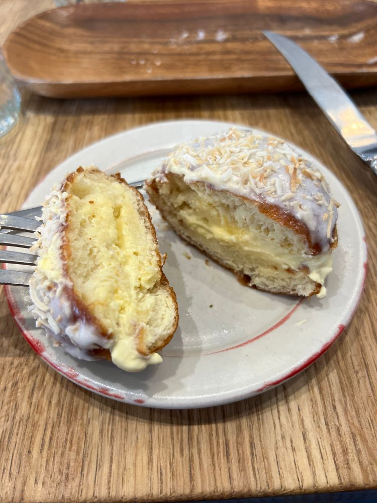 Cross section of filled donut on plate