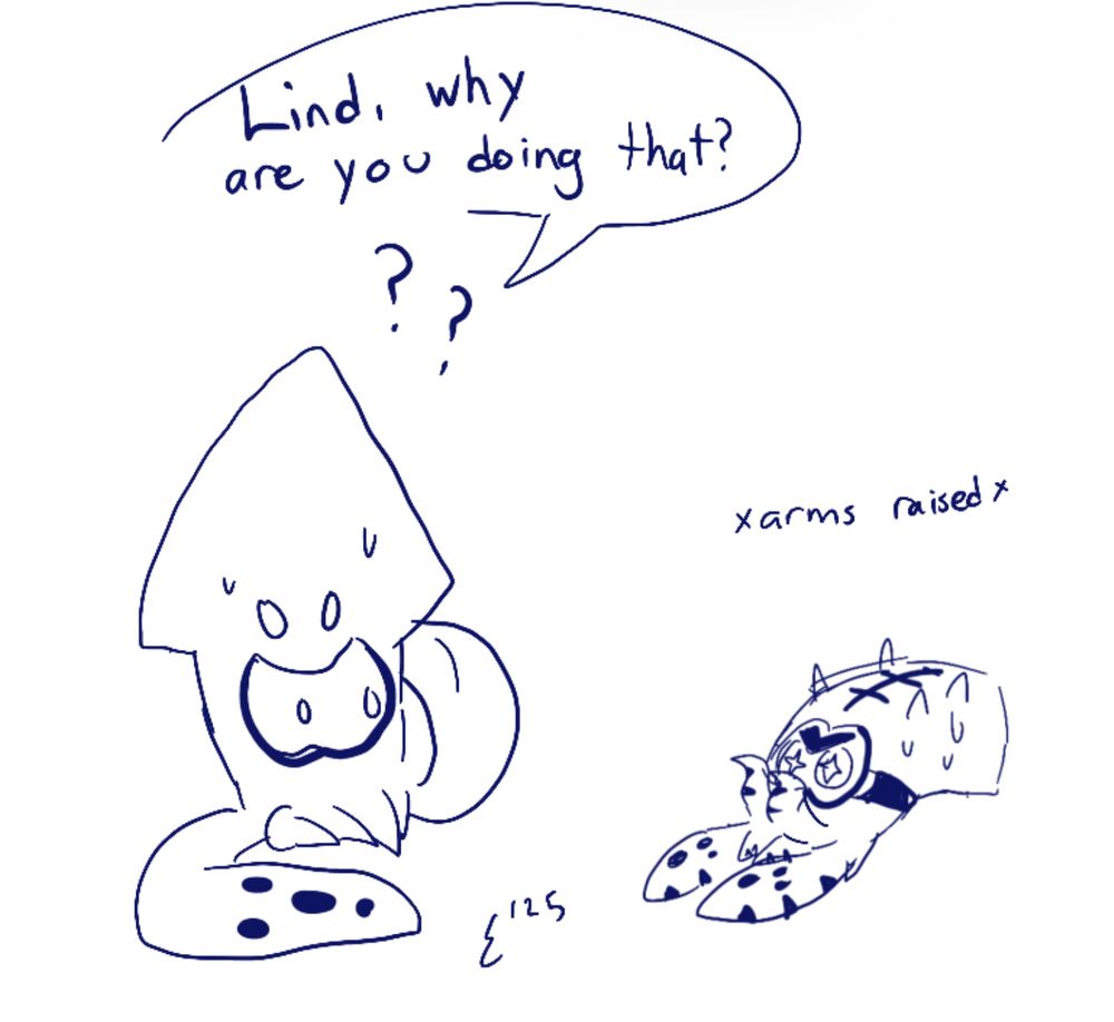 Lind doing the cuttlefish pose with their arms raised