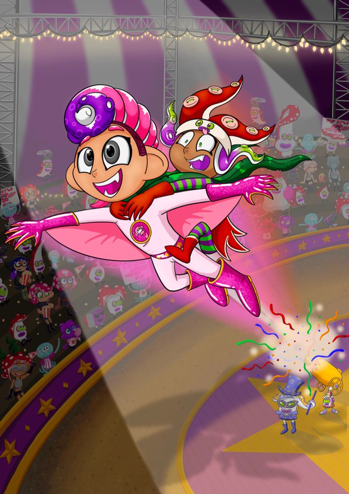 Orv and Maya get shot out of a cannon in the octarian circus