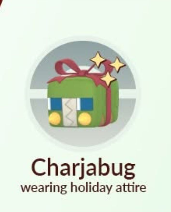 Pokemon Go Charjabug holiday attire as a gift box with a bow