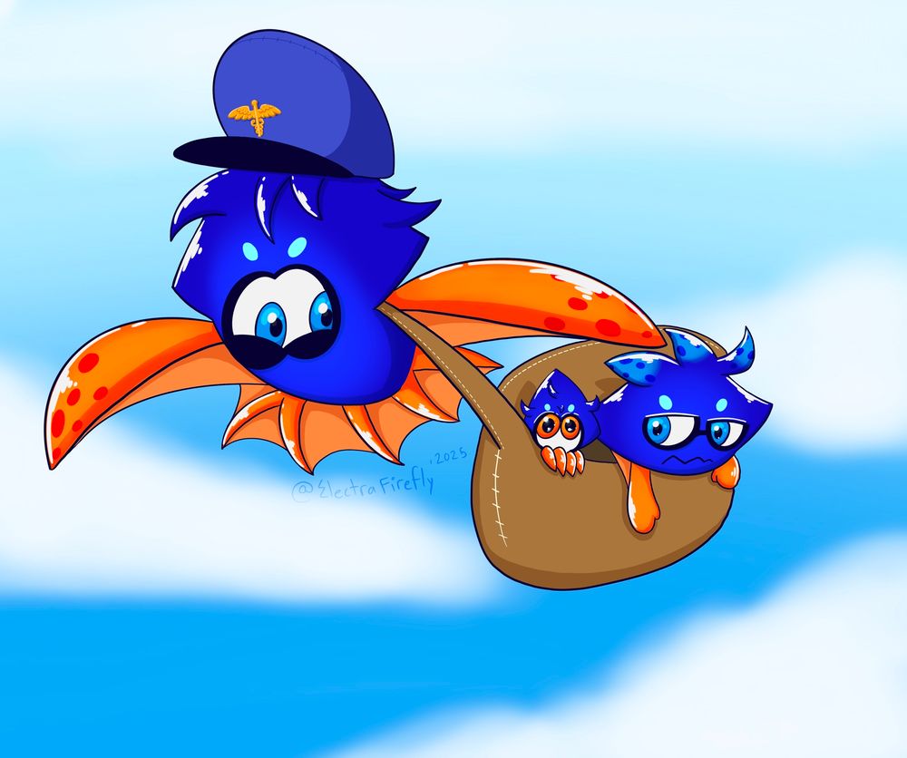 Hermes Coleman (father of Boomer and Amelia) carries his young kids in a mail bag while flying