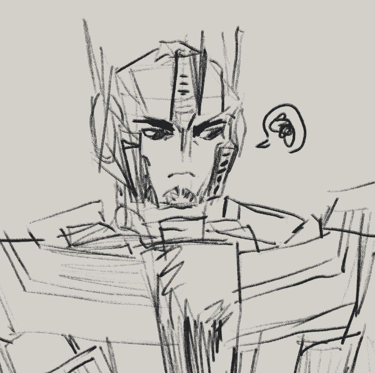 A digital sketch of Orion Pax from Transformers: Prime. The style is pencil-like. He is looking to the side and has a pouting frown.