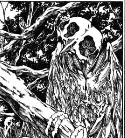 Après un moment d’hésitation, Lycoris crie :  « Merci esprit de la forêt ! » et elle pousse Cèdre et Cyprès dans la main du géant. Puis Lycoris monta également dans la main. Le géant remonte alors la main jusqu’au-dessus des arbres et le groupe troque la crainte pour la contemplation du paysage. De là-haut, iels voyaient le village Masami, le chemin menant à la forêt Humbaba, la forêt elle-même et enfin la cité Sanctuaire. Arrivée au bout du chemin, le géant les déposa au sol délicatement. Les trois ami·es n’eurent même pas le temps de lui dire merci que le géant avait déjà laissé sa place au vieil homme qui leur faisait signe de la main pour leur dire au revoir.
« Bon ! Direction Sanctuaire, nous avons un monstre à abattre ! s’exclama Lycoris.
- Ouais ! crièrent en chœur Cyprès et Cèdre. »

C’est ainsi que se termine l’histoire de la traversée d’Humbaba pour nos trois ami·es.

(Case de manga, un oiseau mort-vivant perché sur une branche - Saint Seiya The Lost Canvas, chapitre 56, Shiori Teshirogi)