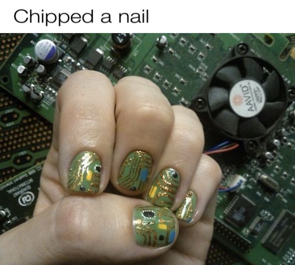 Chipped a nail
(Pic of fingernails manicured to look like microchips).