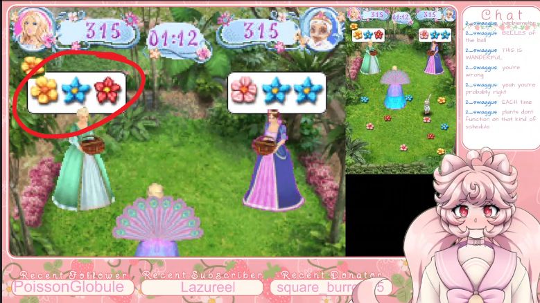Screenshot of @strawberribelle.bsky.social playing Barbie as the Island Princess DS