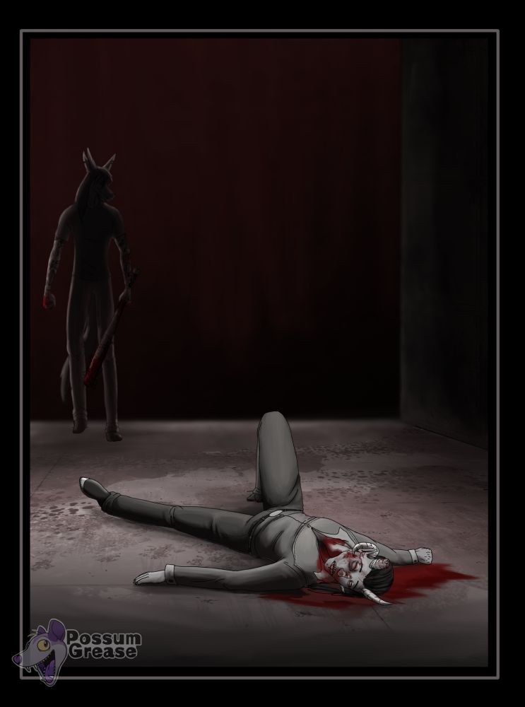 evil devil man laying on the ground after hit by baseball bat