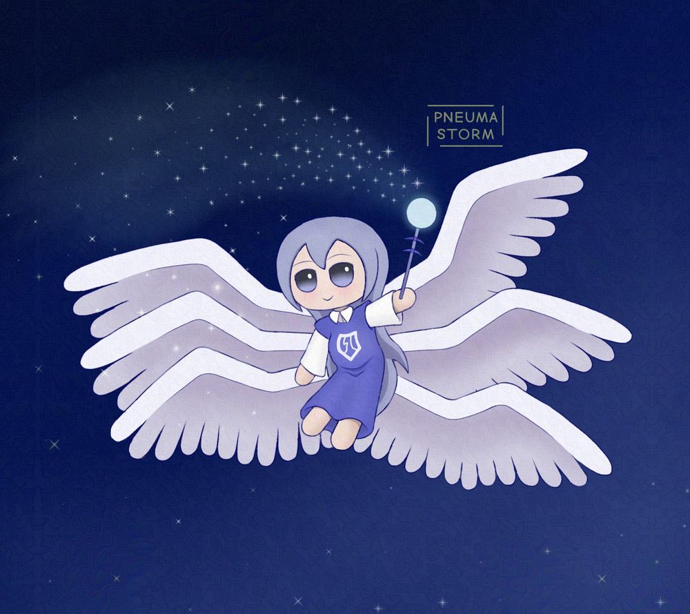 Fumo Sariel waving her wand and creating star dust