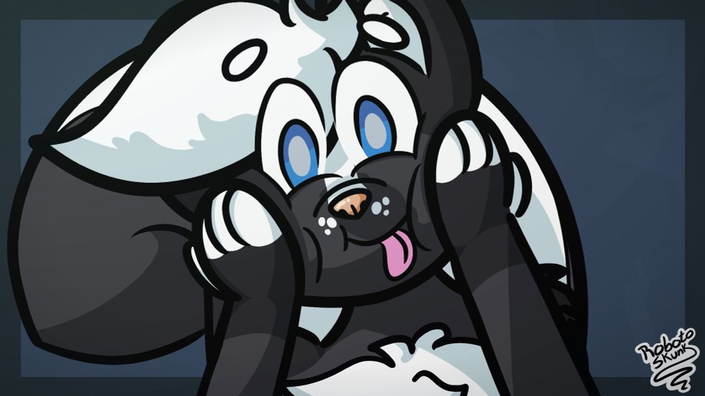 A cute artwork of Alex Skunk looking at the screen