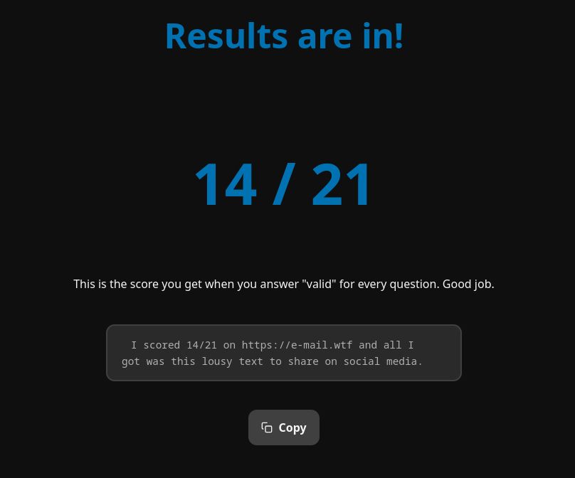 A score of 14/21 in e-mail.wtf