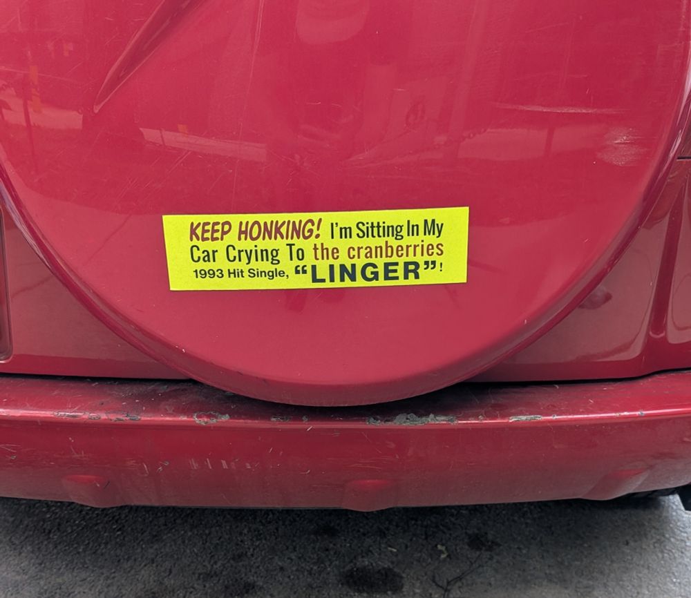 Keep honking! I'm sitting in my car crying to the cranberries 1993 hit single "Linger"!