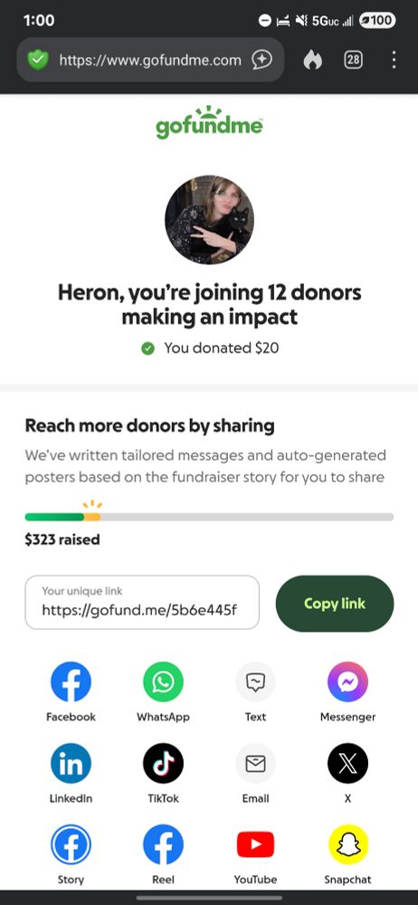 Screenshot showing I gave Ginger $20